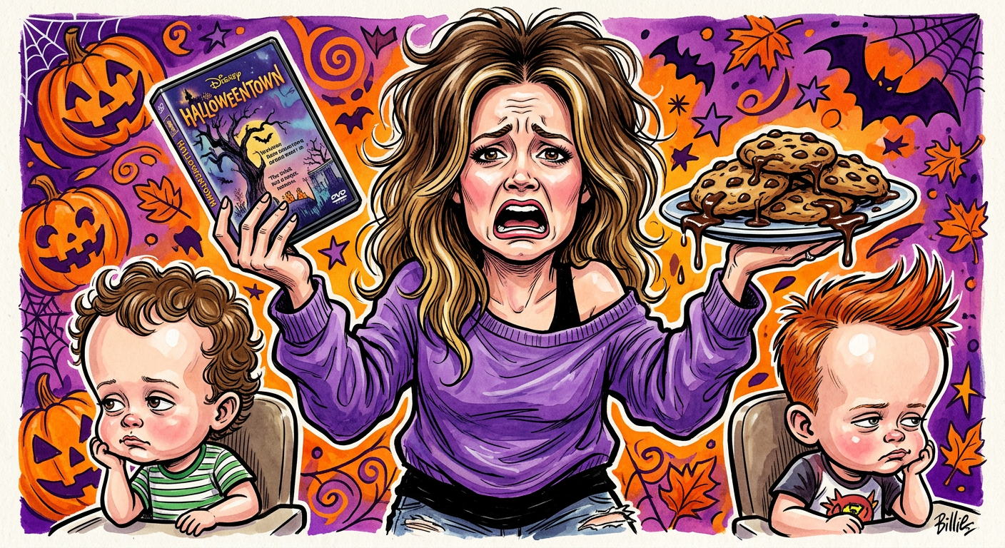 A satirical illustration for the article Billie Lourd Resorts to Hostage Negotiations to Make Kids Watch Grandma's Movies showing the actress bribing her children with sweets.