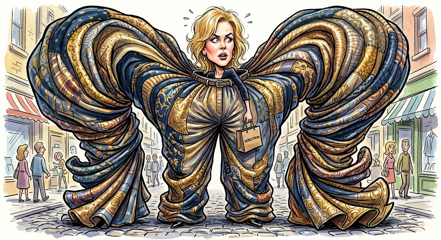 A caricature of the actress illustrates the story Nicole Kidman Declares War On Knees By Wearing Trousers Big Enough For Three People.